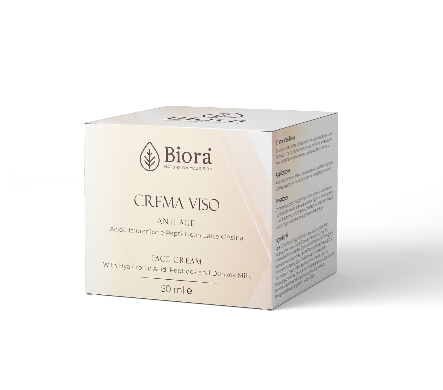 CREMA VISO ANTIAGE CON LATTE D’ASINA 100% BIOLOGICO ITALIANO, ACIDO IALURONICO E PEPTIDI