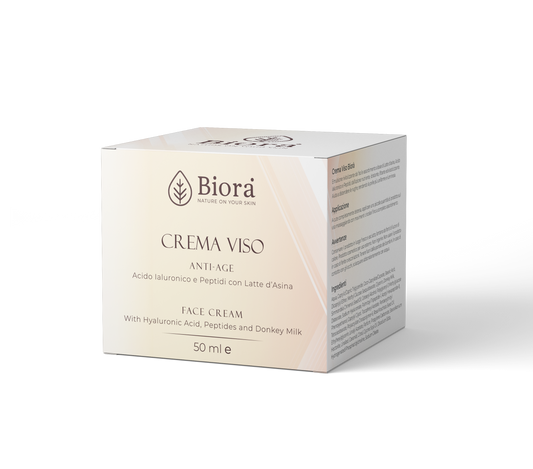 CREMA VISO ANTIAGE CON LATTE D’ASINA 100% BIOLOGICO ITALIANO, ACIDO IALURONICO E PEPTIDI